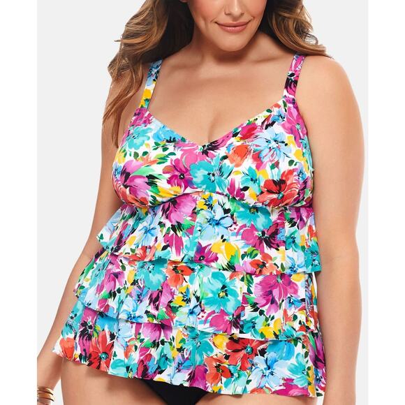 Swim Solutions Womens Plus Size Tankini Top Size 20W Color Floral Multi 12880 - Picture 1 of 1